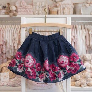 Janie and Jack Blue and Pink Floral Skirt Dainty Feminine Special Occasion 3T
